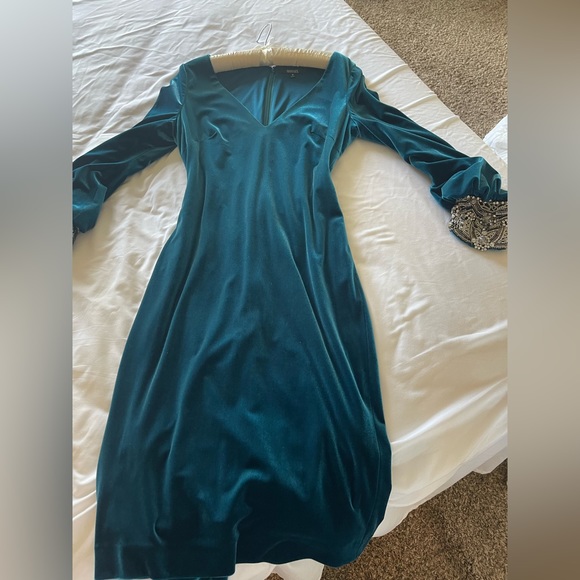 Badgley Mischka velvet dress , dark teal, size 8 - Picture 1 of 11